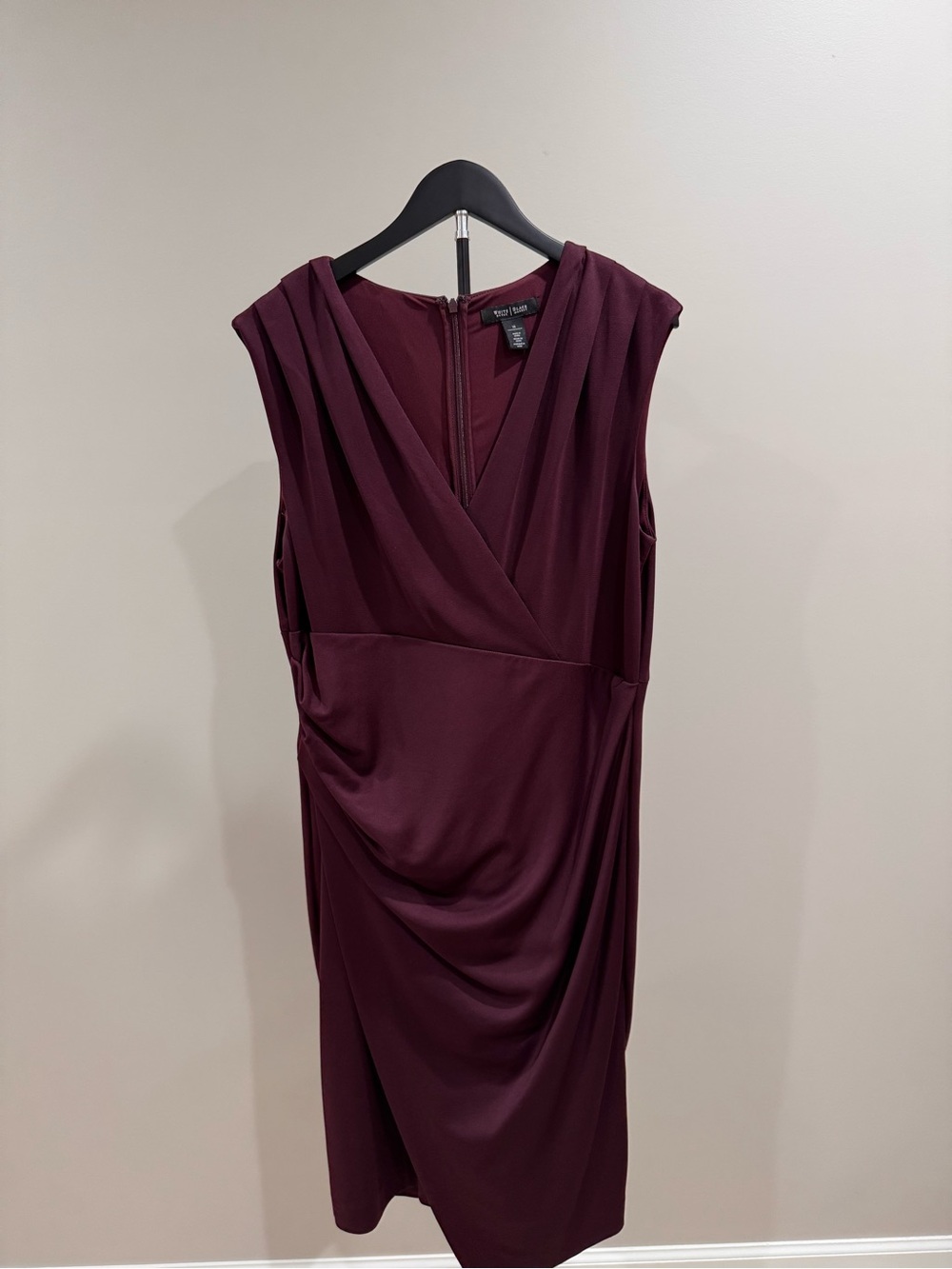 White House Black Market Sleeveless Wrap-Style Midi Dress in Deep Burgundy